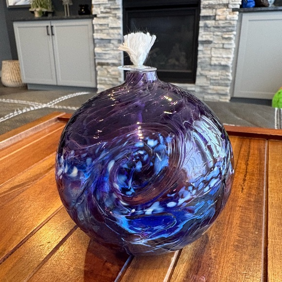 Kitras Art Glass Van Glow Gogh Hand Blown Glass Oil Lamp Starry Night Inspired